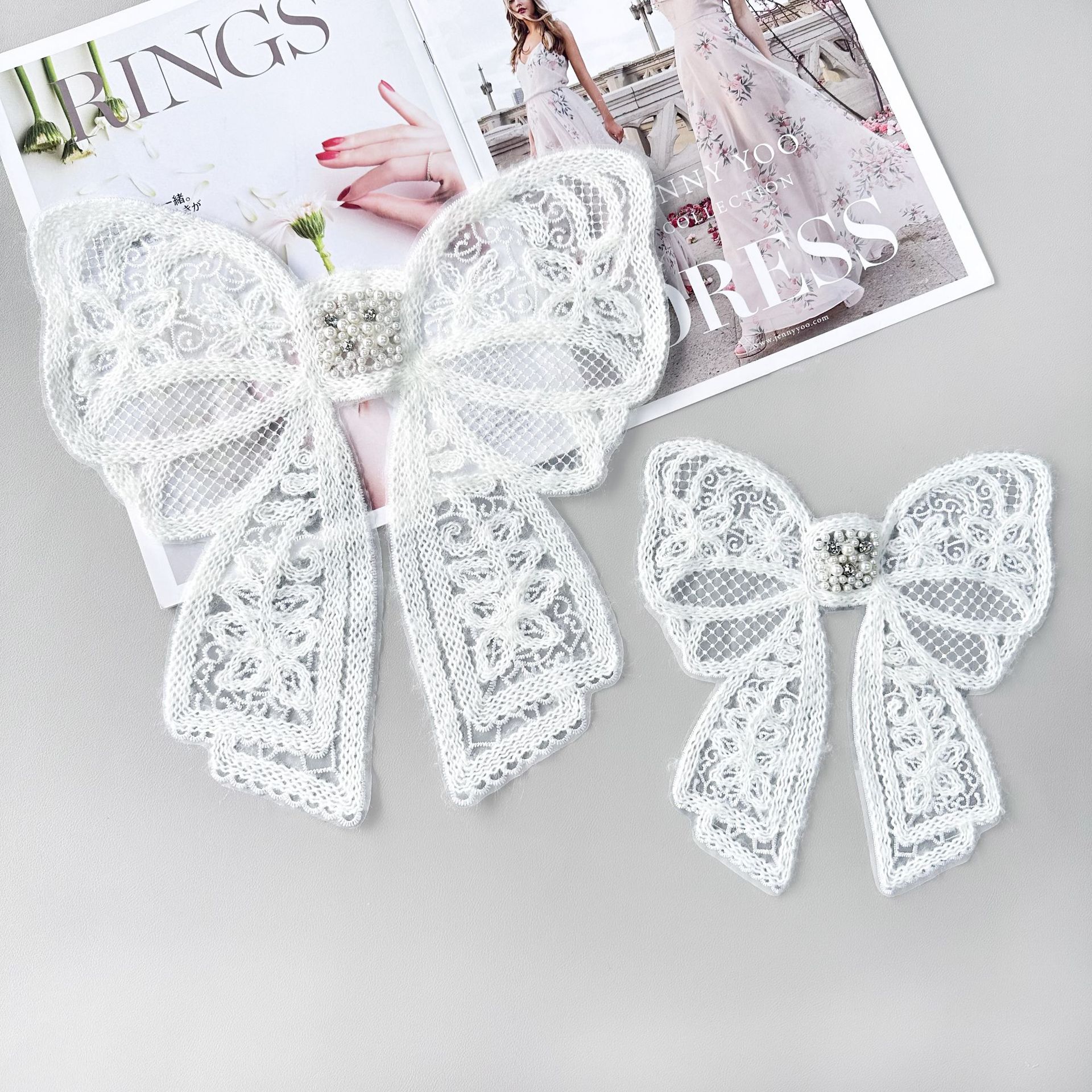 Venta caliente encaje lana bordado arco grande apliques de cuentas bordado DIY decorativo parche tela pegatinas ventas directas de la fábrica image 4