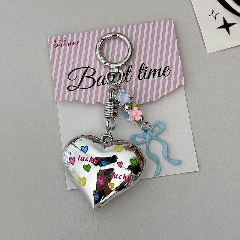 Dongdaemun Ins Sweet and Cool Bow Electroplated Heart Girl Mobile Phone Case Y2K Keychain Bag High-Value Pendant