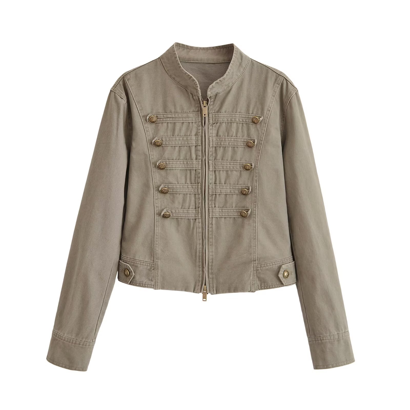 Cross-border women's clothing 2026 autumn/winter new style, fashionable, versatile, casual Napoleon stand collar zip-up jacket.