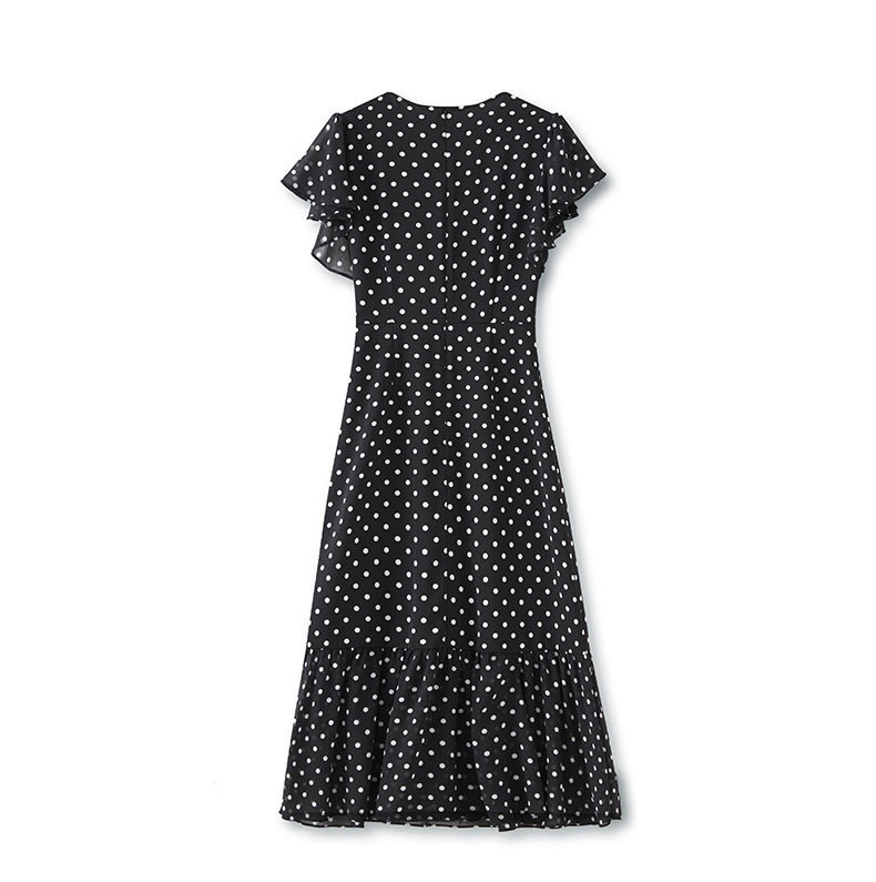 Váy maxi nữ thắt eo chất voan chấm bi phong cách Pháp — Màu đen chi tiết 11