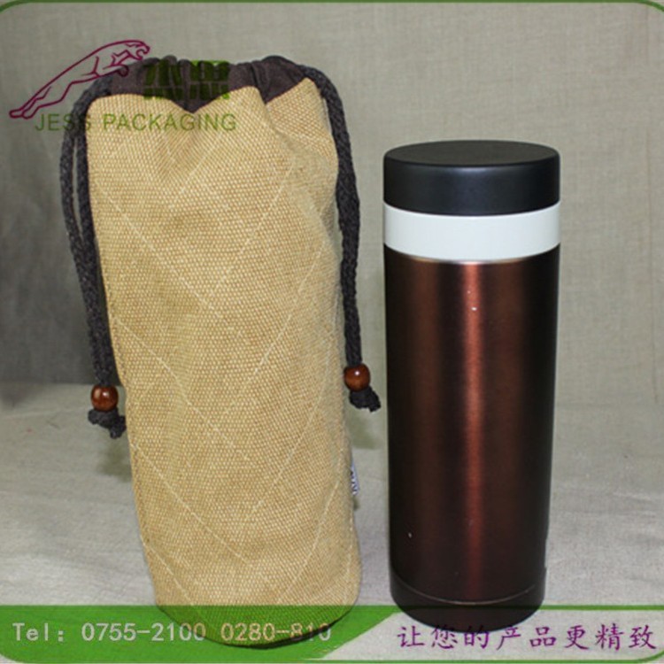 设计新款帆布加厚水瓶收纳包复古式圆底抽绳束口袋量大从优