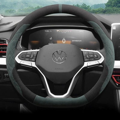 Bora Passat Magotan Steering | Steering wheel cover - exclusively-for-the-public-d-type-grey-green-ultra-thin-suede-model-volkswagen-cc