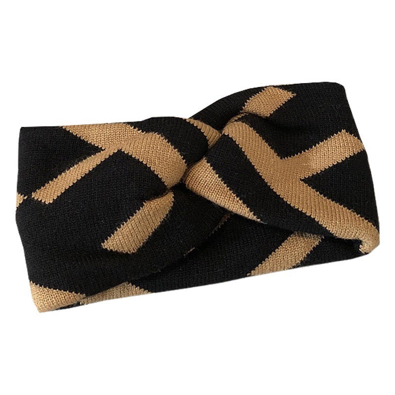 Corea del Sur retro simple Otoño e Invierno contraste de color de lana de borde ancho banda de pelo cruzado temperamento Internet celebridad fuera diadema de punto accesorios para el cabello