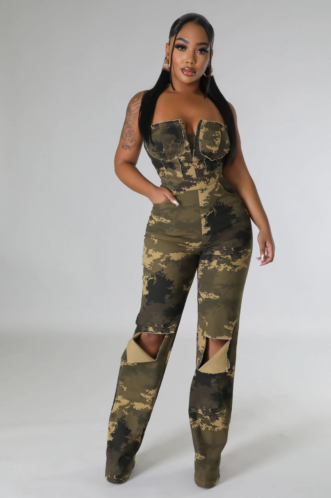 HX0372 Amazon popular a principios de otoño las mujeres del tubo camuflaje estilo occidental mono