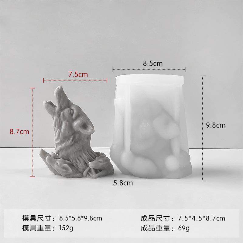 Nuevo molde de vela de cabeza de lobo transfronteriza animal tridimensional perfumado adornos de banda magnética DIY hecha a mano goteo de pegamento