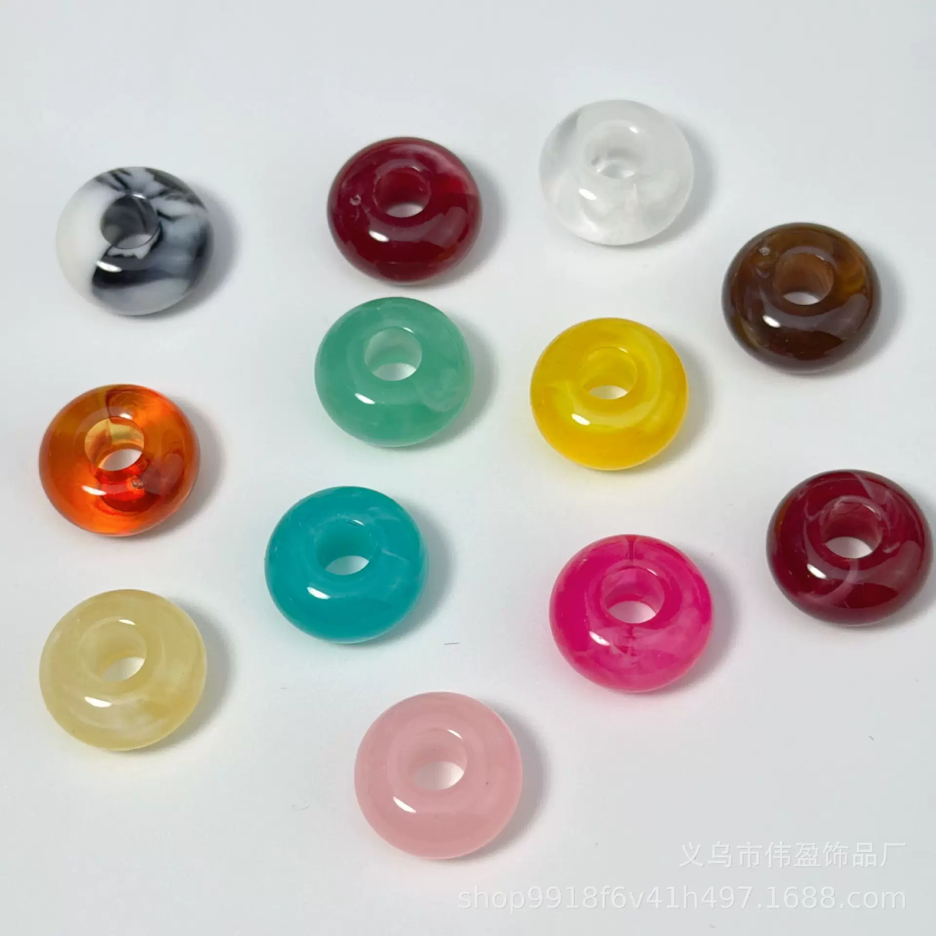 亚克力防玉石大孔算盘珠晕染色亚克力大孔珠DIY散珠隔珠饰品配件