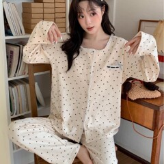 绵羊绒睡衣女款秋冬季韩版甜美休闲开衫长袖保暖家居服套装可外穿