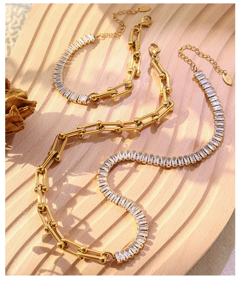 Exaggerated U-shaped Horseshoe Zircon Necklace Jewelry Set Bracelet display picture 5