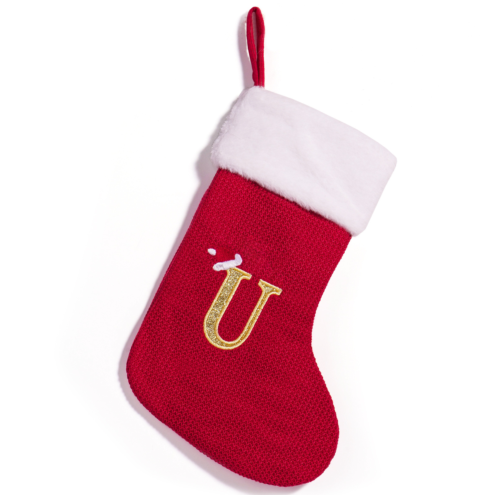 Cross-border nuevo estilo de Navidad rojo 26 letras calcetines de punto de alta calidad colgante de Navidad bordado dulces bolsas de decoración