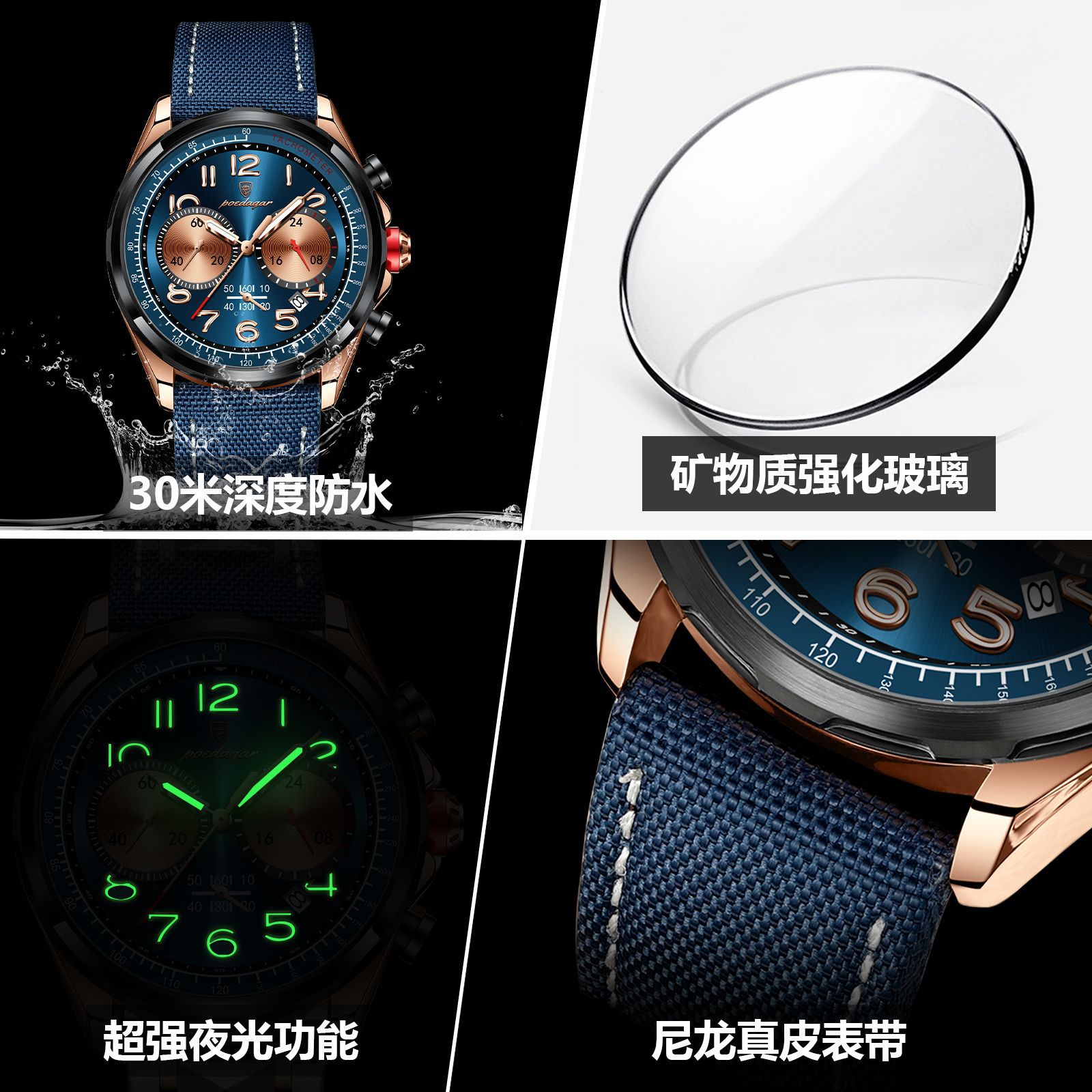 Marca suiza nuevo reloj de hombre moda hombre ocio cronógrafo de cuarzo en vivo comercio exterior explosión de una venta