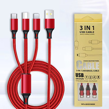 三合一手機充電線快充尼龍編制線一拖三數據線多頭