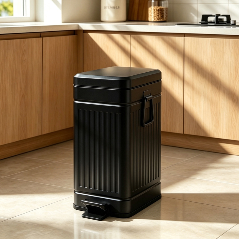 Cross-border 10L Roman-pattern vintage kitchen household pedal-operated trash can with lid, rectangular narrow space cleaning bin