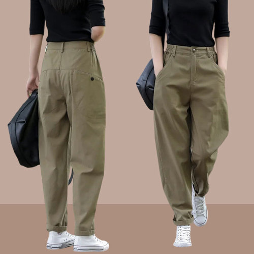 2025 Spring and Autumn Women's Mini Footless Harem Pants Work Pants Turnip Casual Pants Three-quarter Length Loose Straight Leg Pants