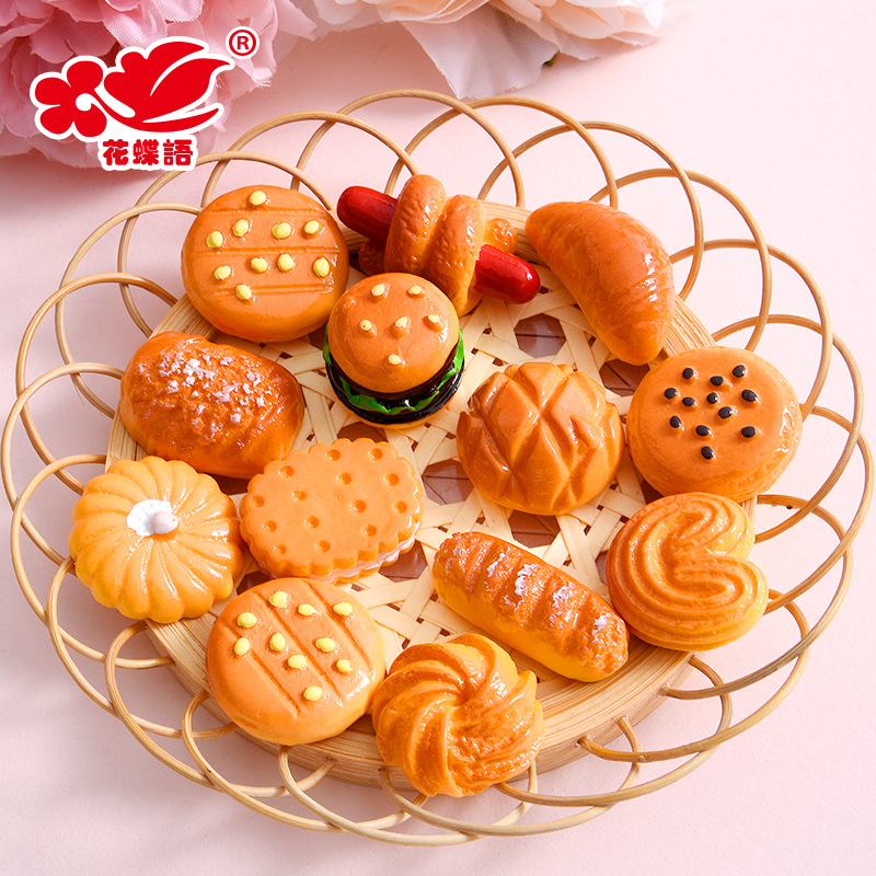Simulación de comida y juego pan hamburguesa accesorios de resina al por mayor bricolaje casero teléfono móvil Shell cuerda de pelo accesorios para el cabello parche refrigerador