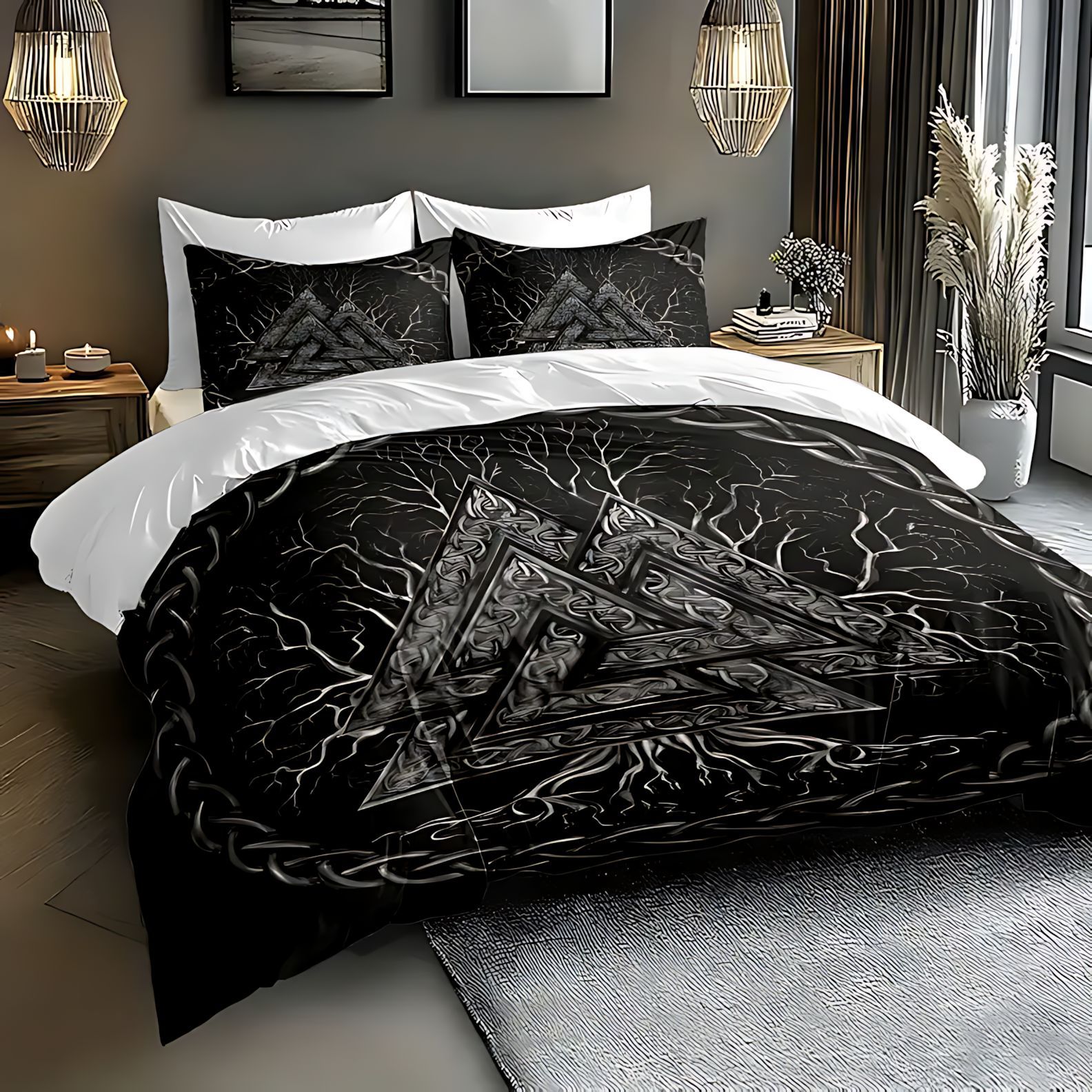 TEMU / JIT comercio exterior gráfico de geometría negra para impresión digital 3D moldeado conjunto de edredón para diseñar