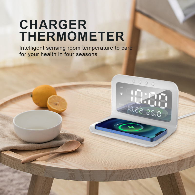 新しい電子時計ワイヤレス充電器スマート目覚まし時計 15 ワット多機能スリーインワイヤレス充電温度カレンダー|undefined