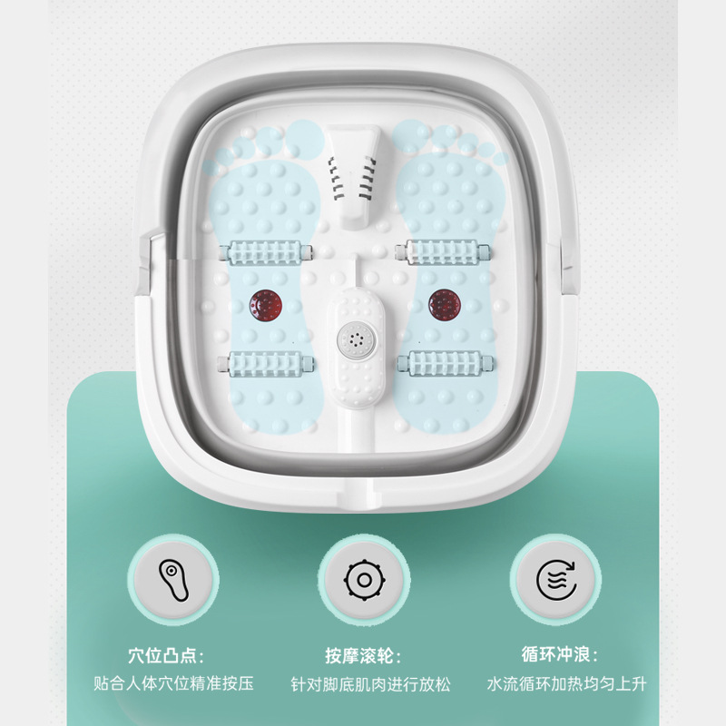 Foot bath basin, fully automatic, portable, foldable, foot soaking tub with smart remote control, electric heating, constant temperature bubble, household use.
