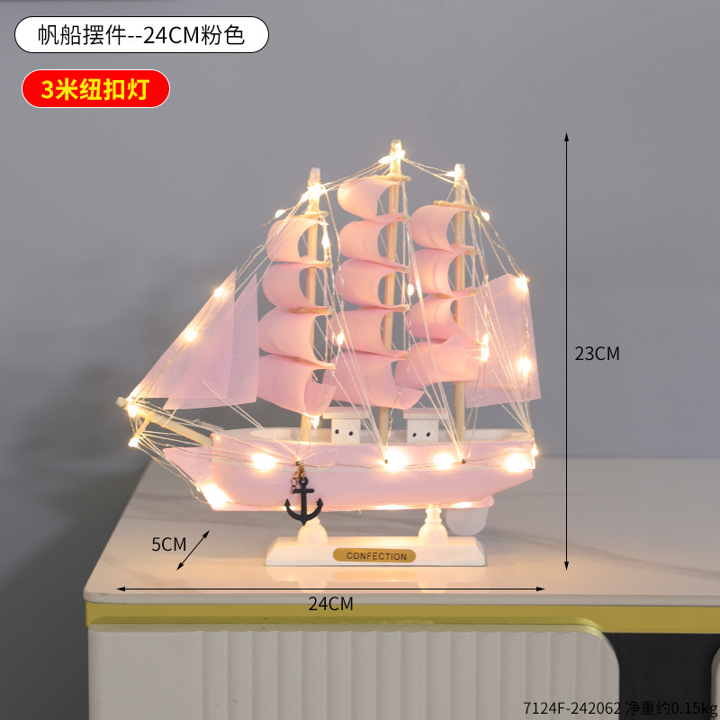 thumbnail image 1 of Adornos de velero de madera azul claro mediterráneo de navegación suave, decoración para el hogar, tienda, modelo de velero, artesanía, 1 of 5