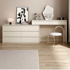 实木梳妆台卧室现代简约创意伸缩设计主卧亮面化妆桌化妆柜云朵镜