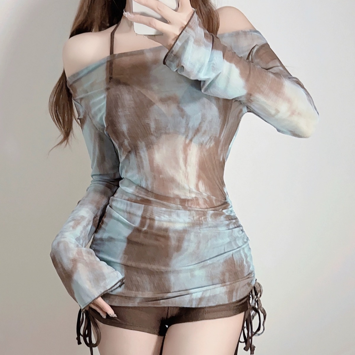 2025新款比基尼bikini分体三件套罩衫性感温泉大码保守遮肚泳装女