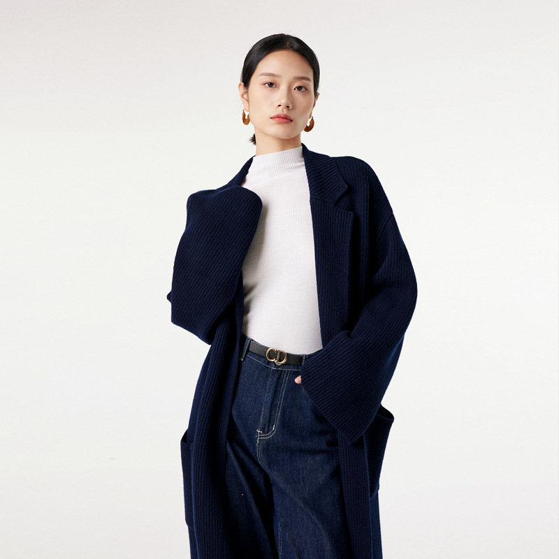 TUXEE同款100%羊毛针织衫女 秋冬羊毛衫浴袍系带开衫毛呢大衣外套