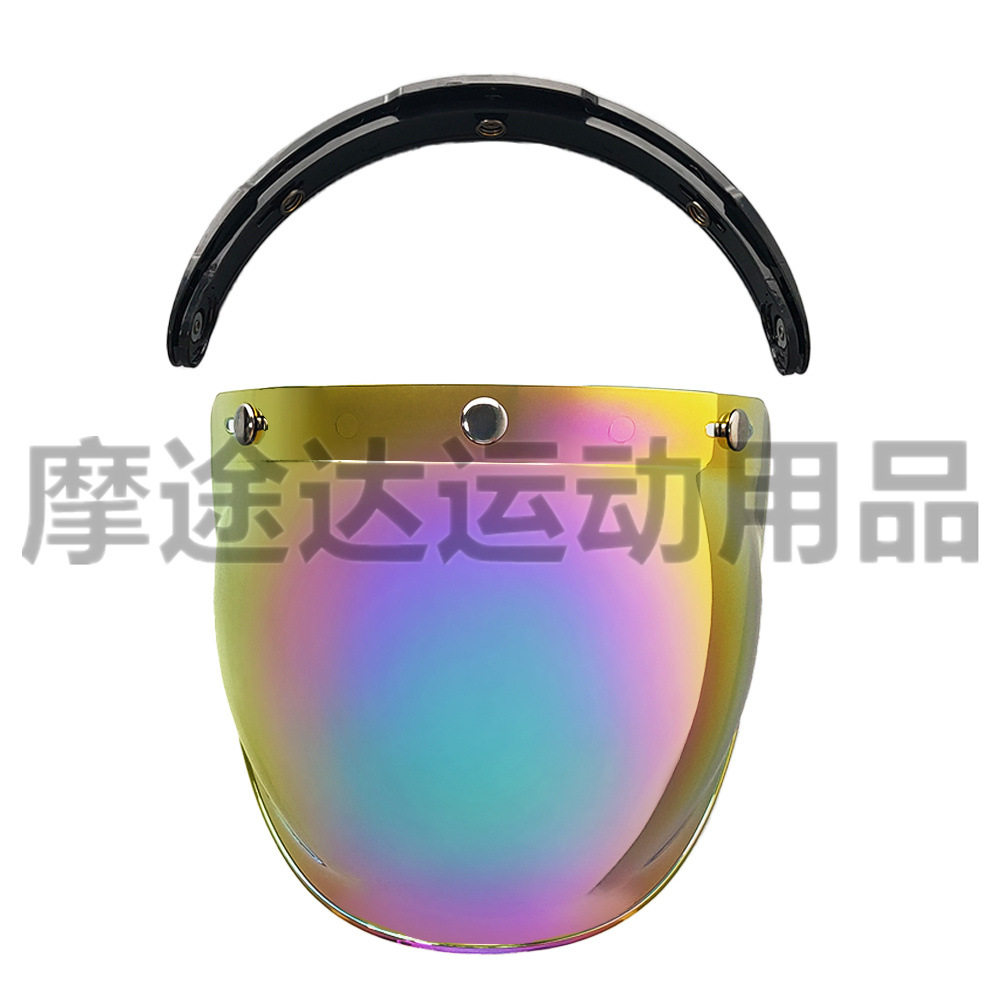 Retro Motorcycle Helmet Lens with Curved Surface, Three-Button Bubble Mirror, Multi-Color Windproof and Uv Protection Shield