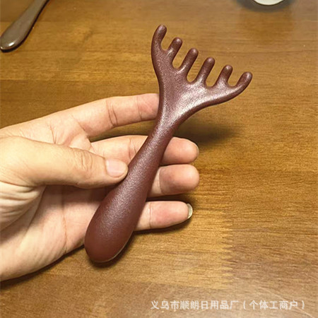 檀木頭部マッサージ櫛頭治療ツール頭皮マッサージ五爪が頭を撫でて穴を掻いて鹿角経絡櫛をつかむ|undefined