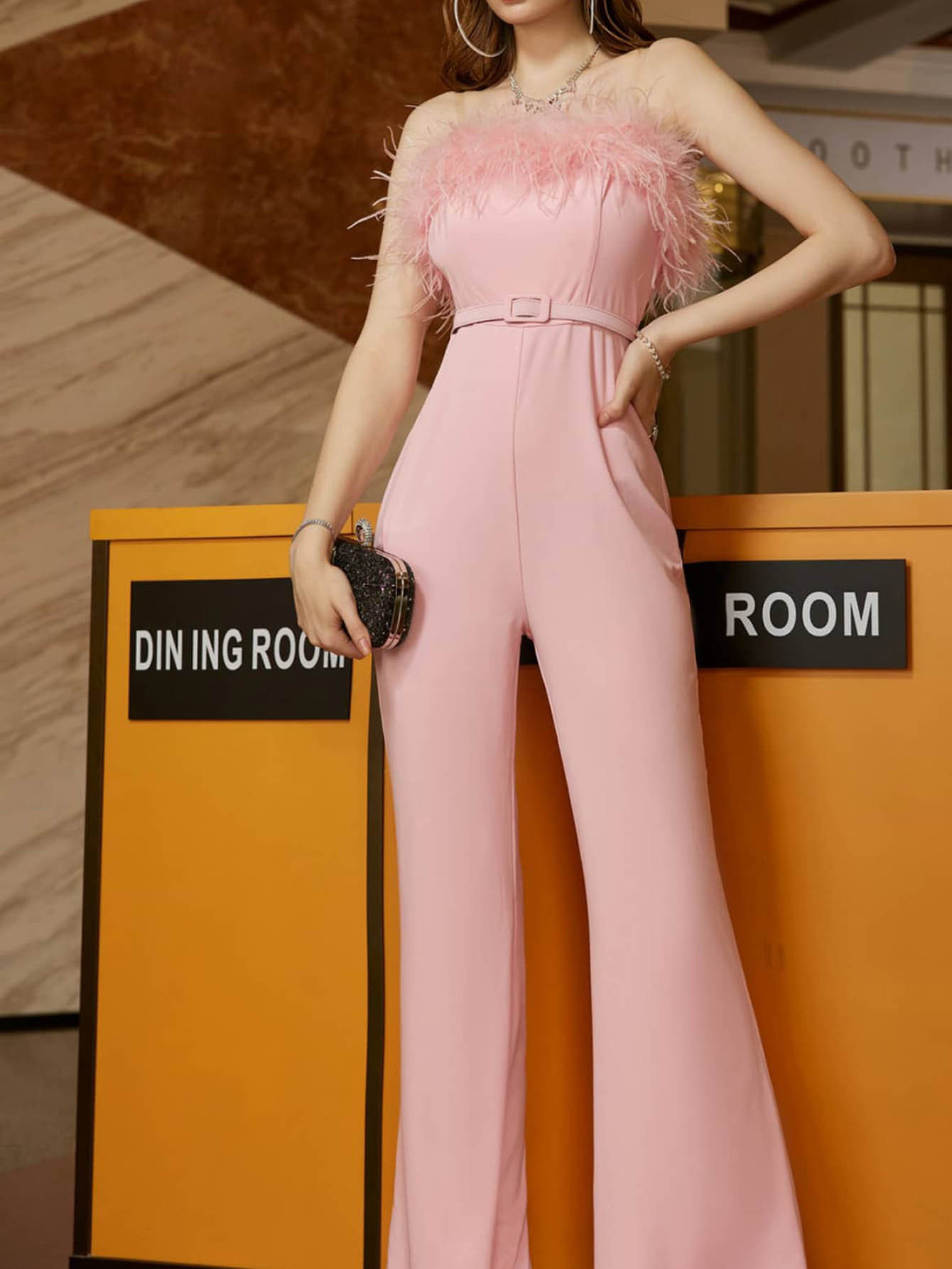 2023 de Europa y América del comercio Exterior ropa las nuevas mujeres Amazon envuelto pecho cuello piel cinturón delgado vestido pantalones mono image 5