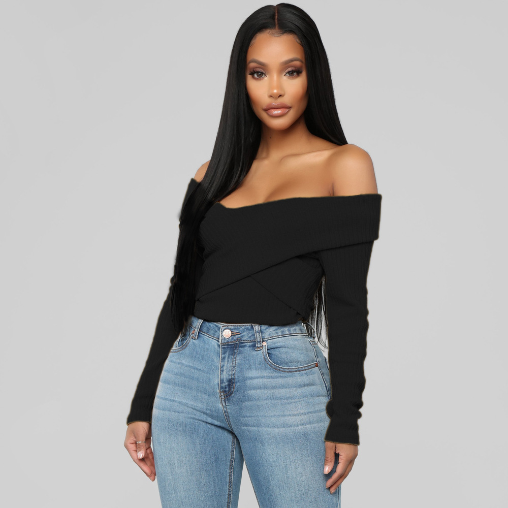 Off Shoulder Long Sleeve Knit Sweater NSPHG105625