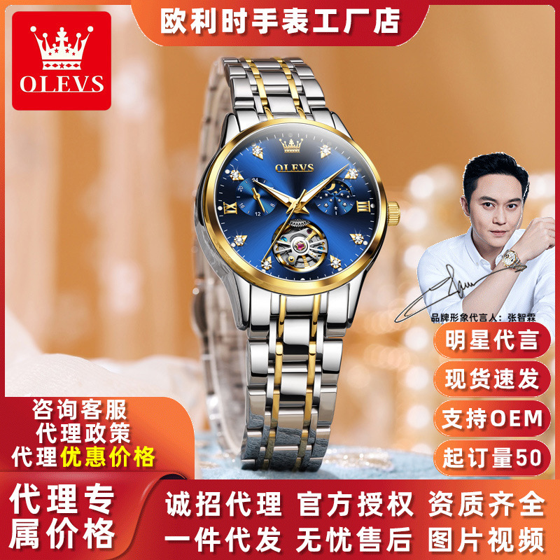 Oris Brand Watch Wholesale Fully Automatic Machine Multi-Function Mechanical Watch Niche Luminous Hollow Women's Watch