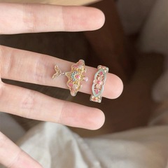 国风珐琅彩纸鸢戒指小众设计高级感新中式镂空繁花叠戴可调节戒指