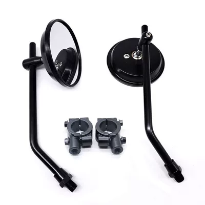Round Mirror, Reverse Rear Mirror, Motorcycle rearview mirror - black-round-with-base