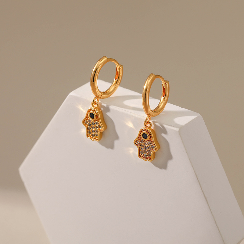 Fashion Copper Earrings Hand Of Tima Ethnic Inlaid Zircon Earrings display picture 4