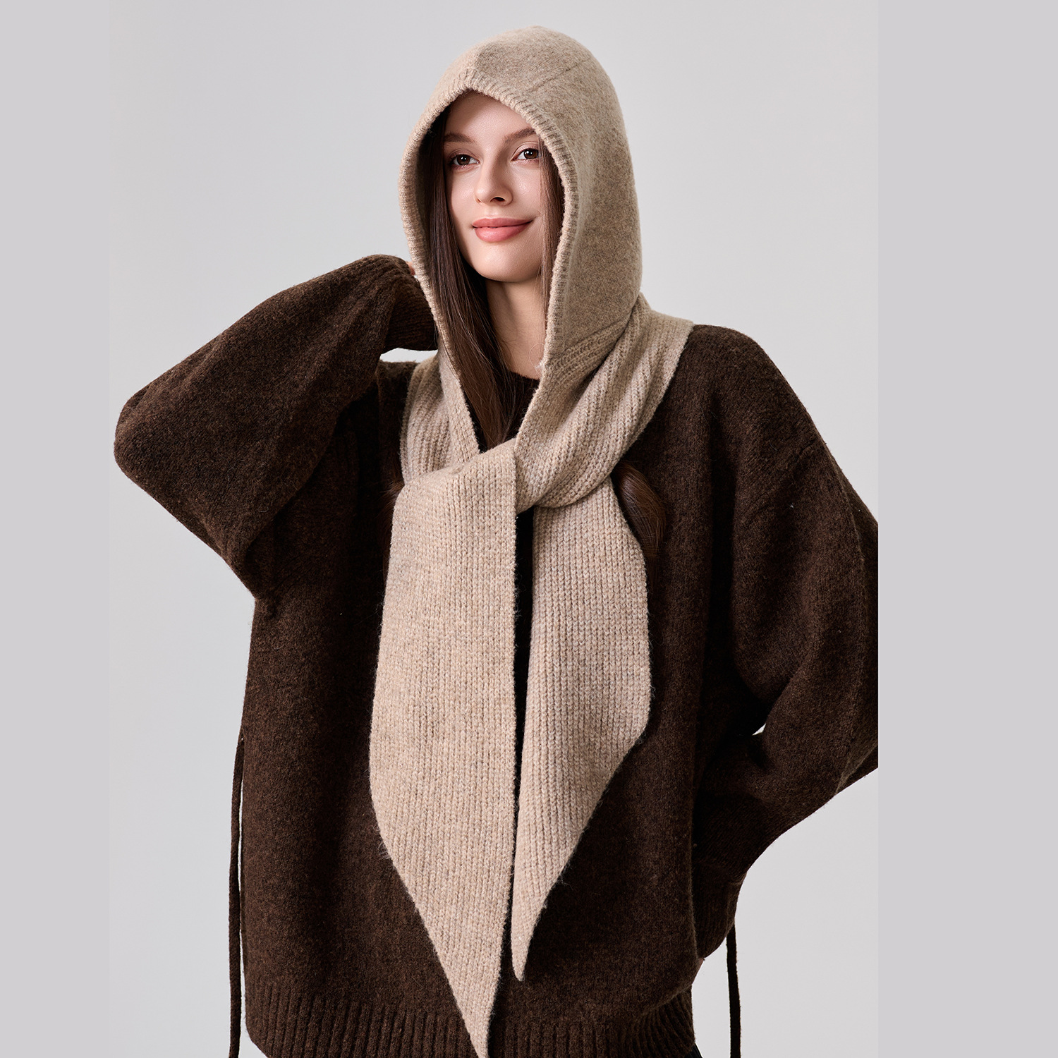 High-quality rabbit wool balaclava, a warm knitted hat and scarf combined into one, perfect for women in winter