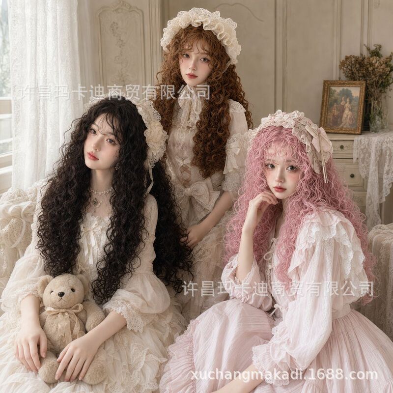 Xuchang Factory Store 9A395 Lolita Wig, Latin American Curly Long Hair, Synthetic Fiber Full Machine-Made Wig, Wholesale