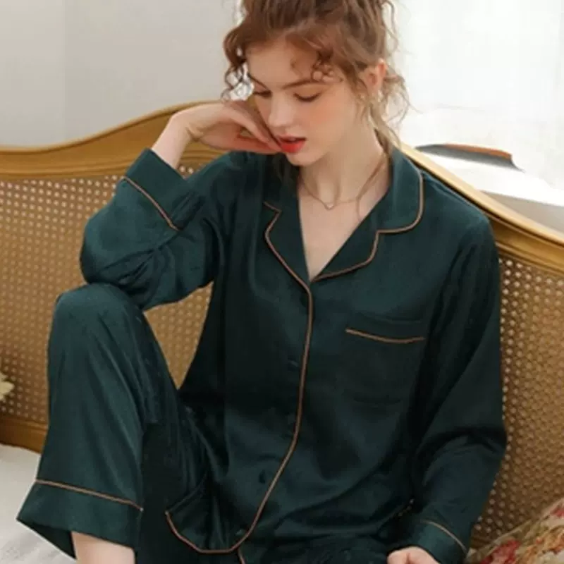 夏季上新情侣款真丝睡衣长袖翻领桑蚕丝家居服开衫亲肤舒适定制