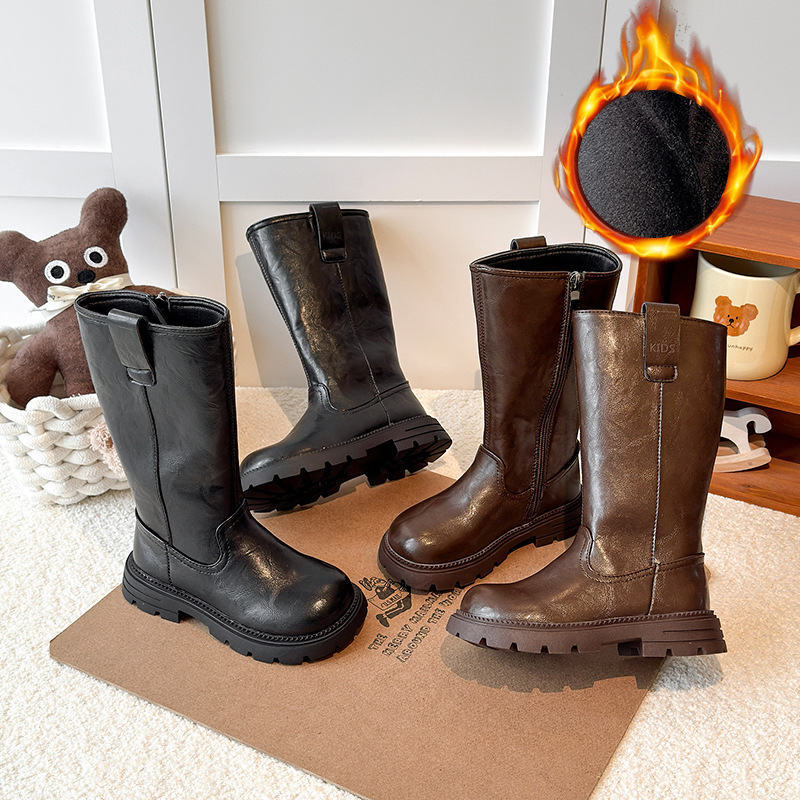 Girls' Knee-High Boots 2025 Autumn and Winter New Children's Double-Layer High Boots Girls' Martin Boots with Plush Princess Long Boots Trendy