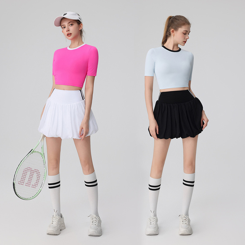 2025 Summer New Short-sleeved Flower Bud Casual Badminton Skirt suit Slimming Golf Women's Tennis Clothes suit