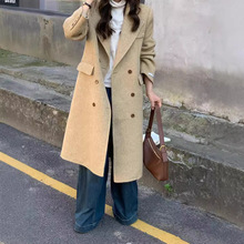 韩版双面羊毛大衣女新款羊毛高级感双排扣西装气质毛呢子外套