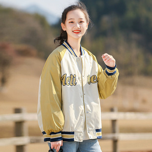 9906 Junior High School Students' American-Style Baseball Jacket Spring Casual Jacket for Girls and Older Children, High School Girls' Spring Jacket Top