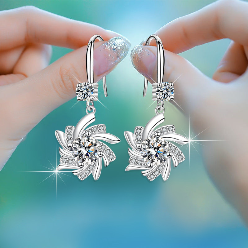 1 Pair Elegant Flower Crystal Copper Zircon Drop Earrings display picture 4