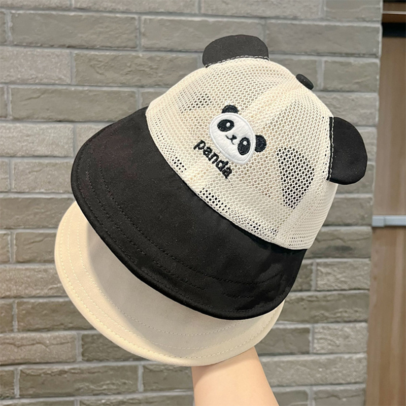 Sombrero de bebé lindo panda verano delgado transpirable sombrero de pescador de malla completa para hombres y mujeres, sombrilla para niños pequeños, sombrero de lavabo de protección solar