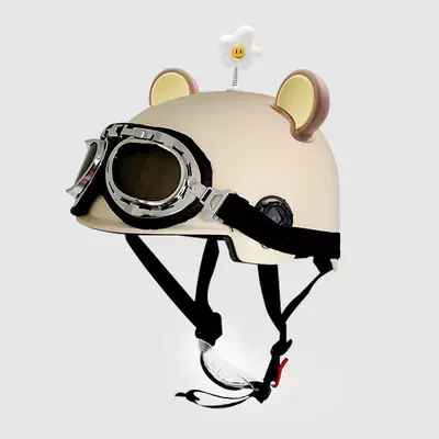 Motosiklet kaskı (dəbilqə), and Electric Scooter Helmet for Men - 3c-khaki-sunscreen-glasses-brown-bear-ears-free-little-white-flowers