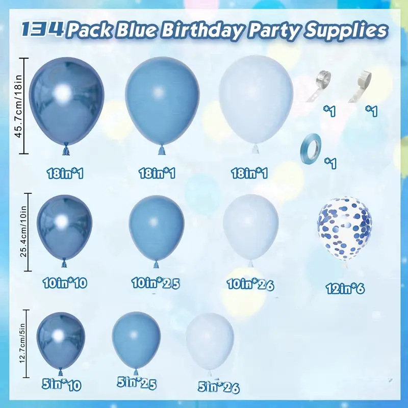 Traje de fiesta de venta caliente de Amazon transfronterizo globo azul tema de cumpleaños decoración de boda globo de látex
