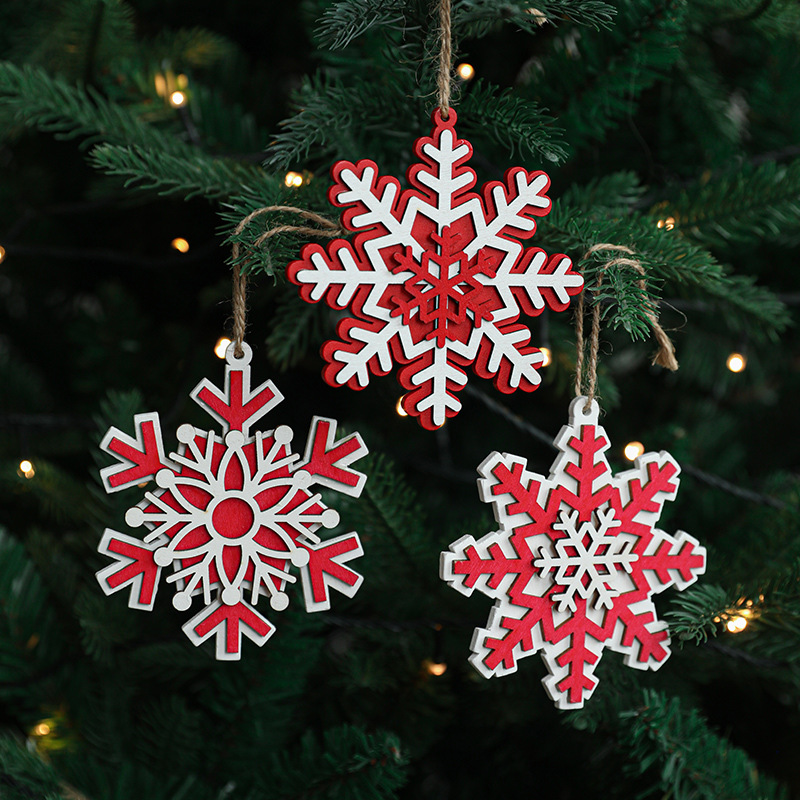 Amazon nuevo estilo nórdico Navidad creativo colgante de madera copo de nieve árbol de Navidad colgante decoración colgante rojo