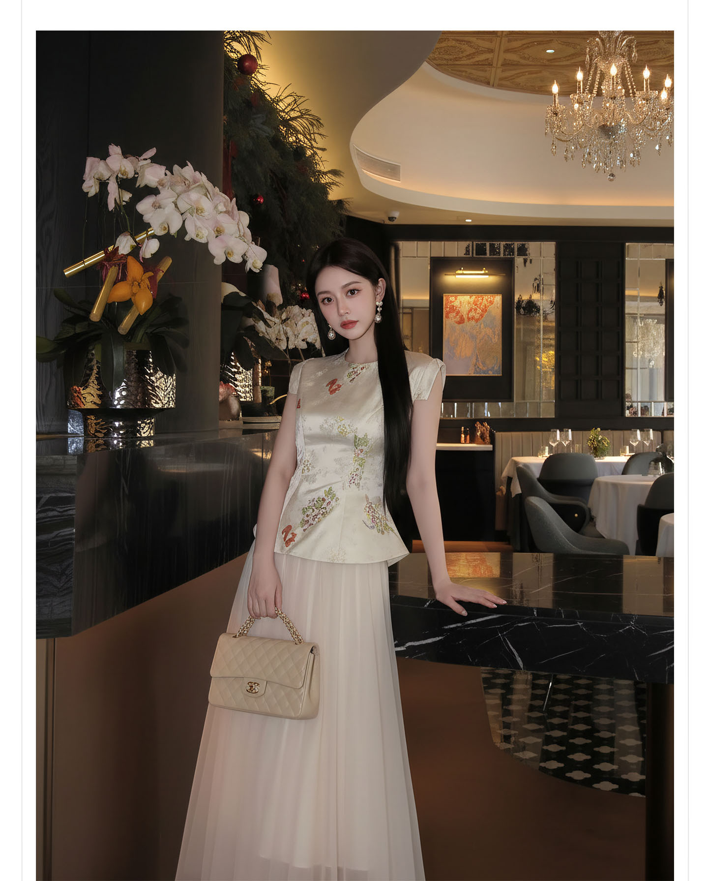 Bộ áo vest gile và chân váy lưới thêu hoa phong cách tân cổ điển — bộ đồ, nửa váy, Áo khoác màu mơ chi tiết 7
