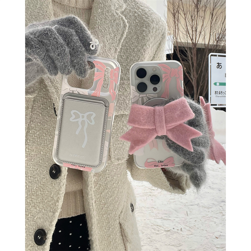 Coque coréenne simple à nœud papillon et étoiles pour iPhone 17/16 Pro Max/15/14, motif cœur girly_voghion.com