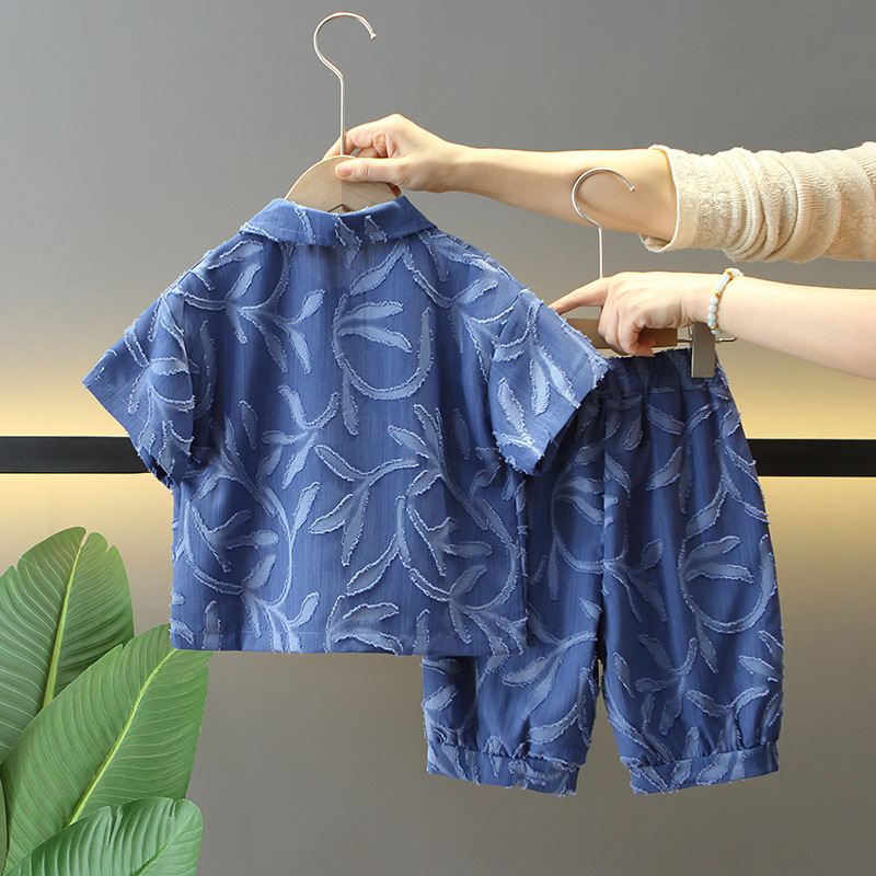 8100 traje de verano para niños 2025 nuevo vestido de verano para niños de moda jacquard manga corta niño neto de dos piezas de moda
