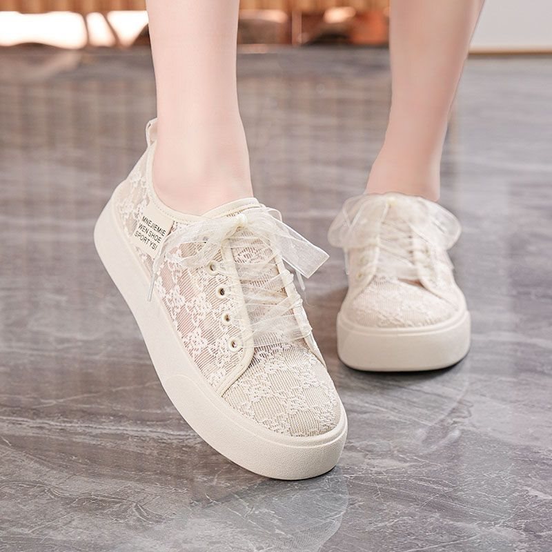 Breathable White Shoes for Women, 2025 New Summer Mesh Shoes, Versatile Thick-Soled Lace Thin Casual Sneakers