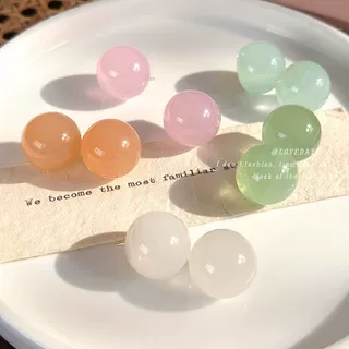 糖果色树脂耳钉女高级感ins风果冻色球球耳环新款爆款潮耳饰
